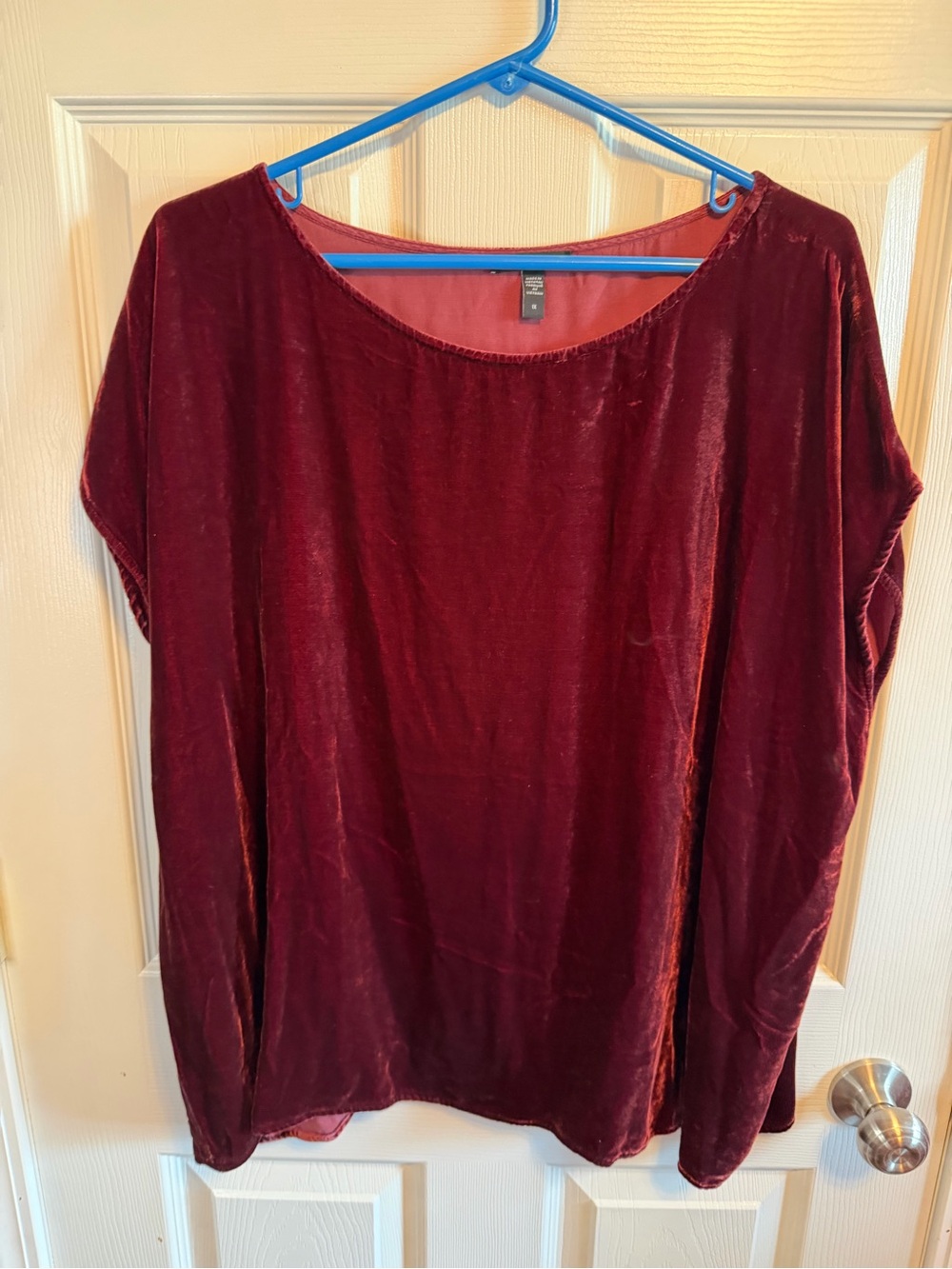 Eileen Fisher Velvet ballerina neck square top Deep Wine sz 1X
